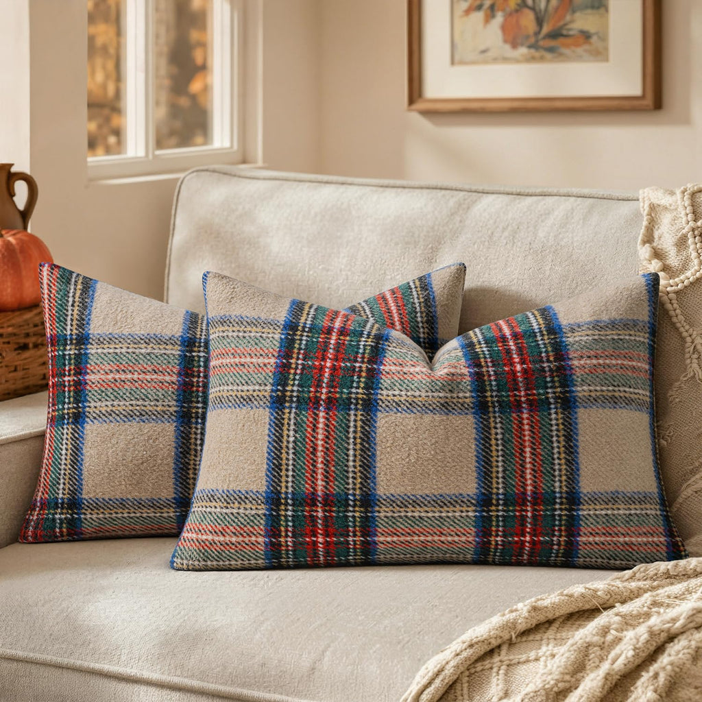 MIULEE Fall Plaid Decorative Pillow Covers Set of 2 20x20 Brown