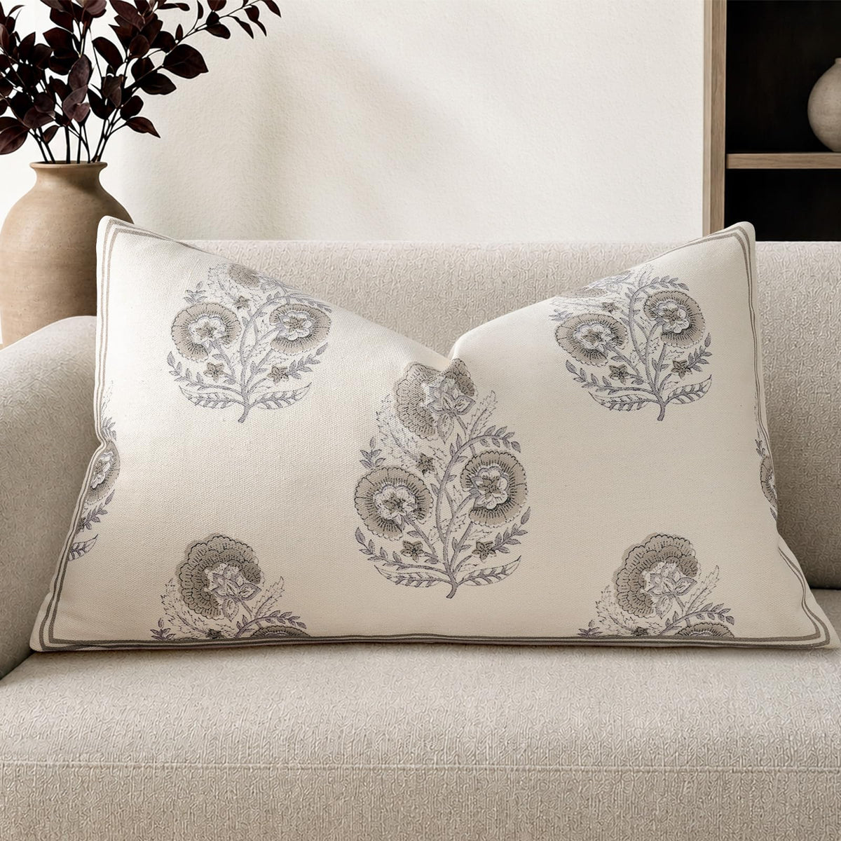 Vintage Floral 14x36 Lumbar Pillow Cover for Bed Pack of 1, Double-Sided Botanical Print Decorative Long Pillowcase Farmhouse Cushion Cover for Sofa Couch Living Bed Room, Sage Green (Cover Only)