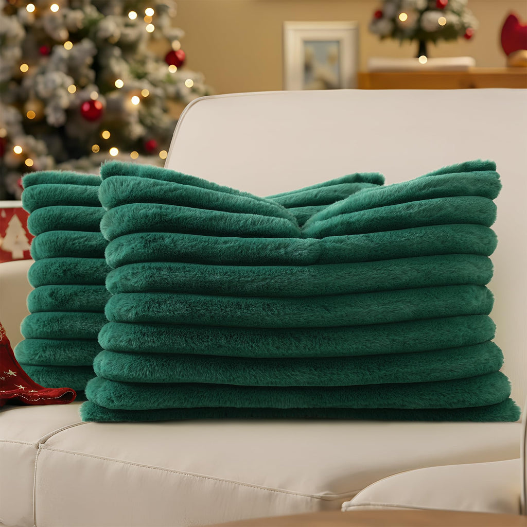 decorUhome Fall Faux Fur Throw Pillow Covers 18x18 Set of 2 Rust