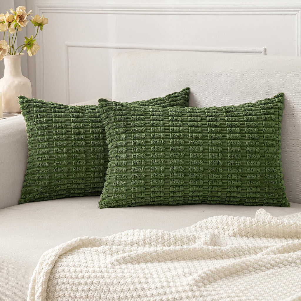 MIULEE Fall Corduroy Decorative Throw Pillow Covers 18x18 Rust Pack of 2
