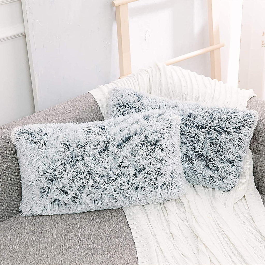 NordECO HOME Luxury Soft Faux Fur Fleece Cushion Cover Pillowcase Spring Decorative Throw Pillows Covers, No Pillow Insert, 18" x 18" Inch, White, 2 Pack