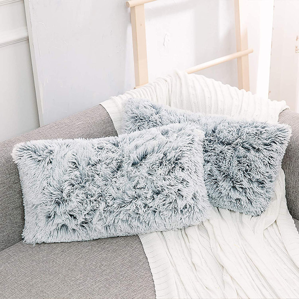 NordECO HOME Luxury Soft Faux Fur Fleece Cushion Cover Pillowcase Spring Decorative Throw Pillows Covers, No Pillow Insert, 18" x 18" Inch, White, 2 Pack