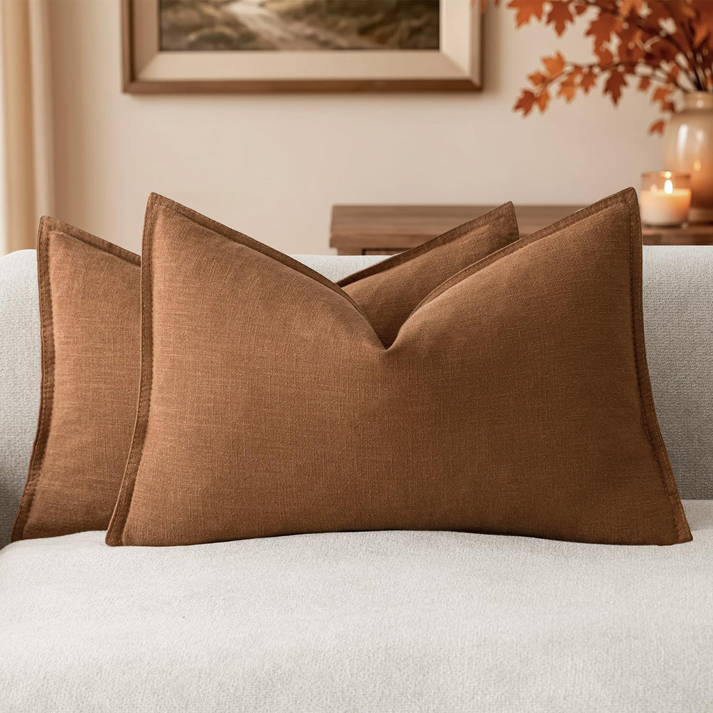 Foindtower Linen Solid Decorative Throw Pillow Covers 20x20 Natural Beige