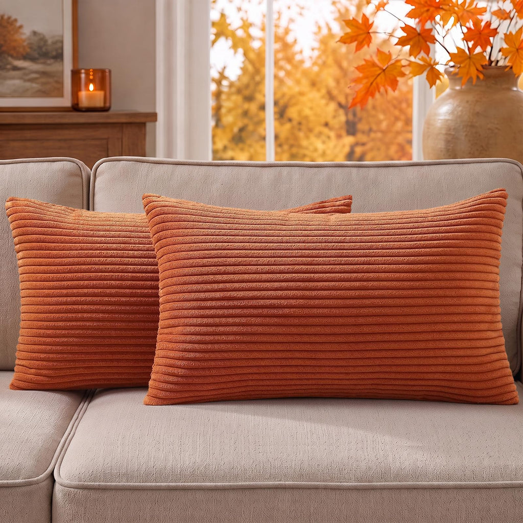 Mecatny Corduroy Fall Decorative Throw Pillow Covers 18x18 Set of 2 Khaki