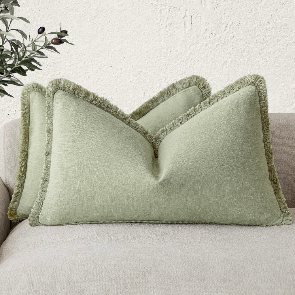 Foindtower Decorative Linen Fringe Throw Pillow Covers 20×20 Inch,Beige
