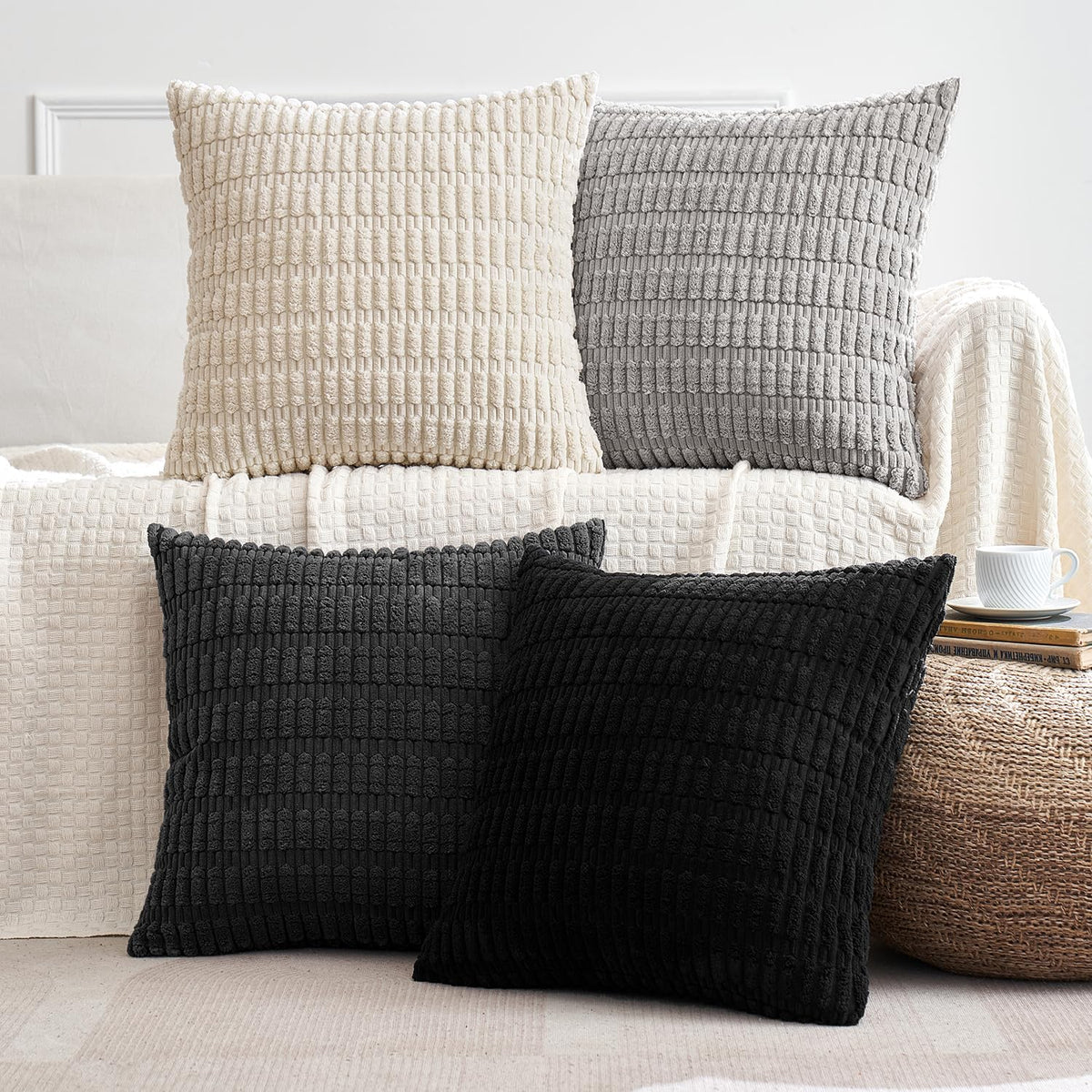 MIULEE Pack of 4 Corduroy Decorative Throw Pillow Covers 18x18 Inch Brown