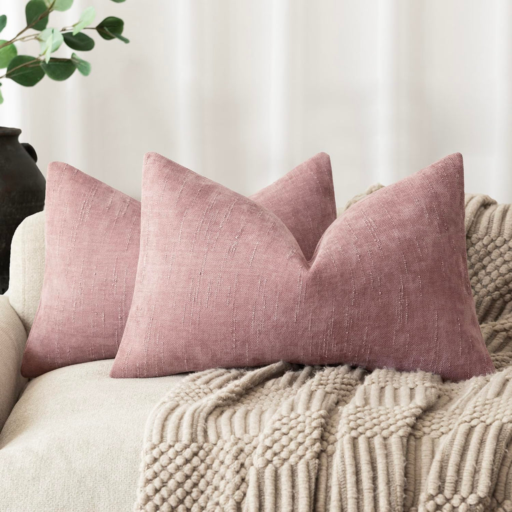 Foindtower Solid Textured Chenille Throw Pillow Covers 20x20 Inch,Taupe