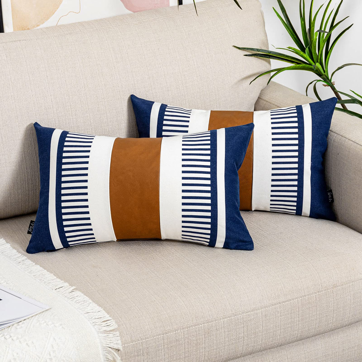 Decorative Striped Throw Pillow Cover 20x20 Inch Black White & Brown