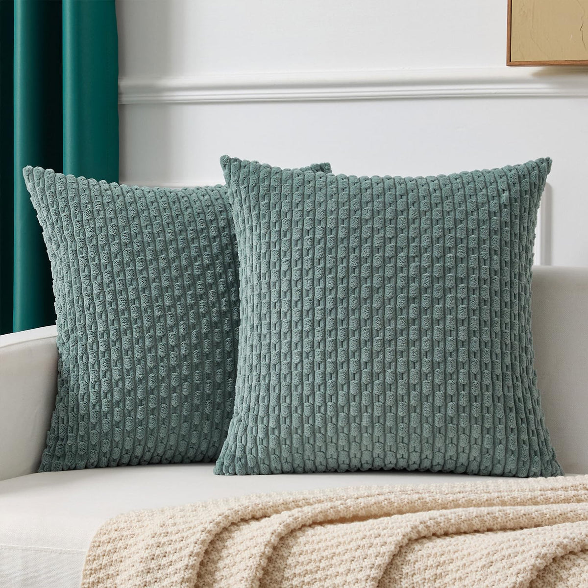 Kevin Textile Soft Corduroy 18x18 Inch Pillow Covers 2 Pack, Sage Green
