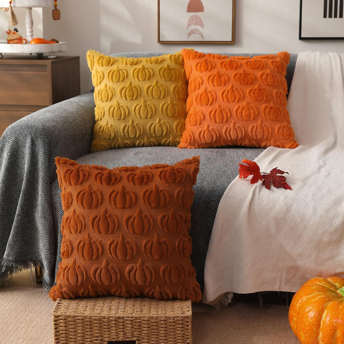 DFXSZ Fall Pillow Covers 18x18 2Pcs Rust Pumpkin Fall Decorations for Home