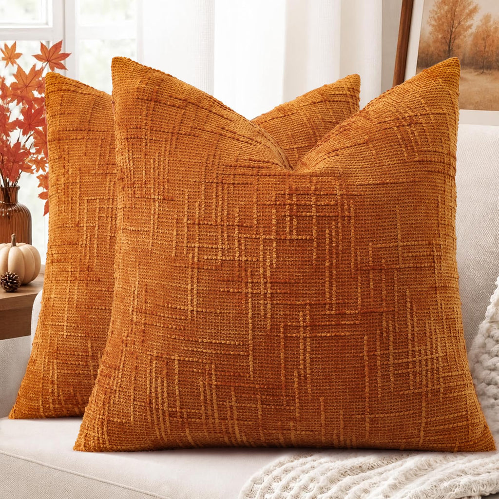 decorUhome Textured Chenille Throw Pillow Covers 18x18 Set of 2 Cream White