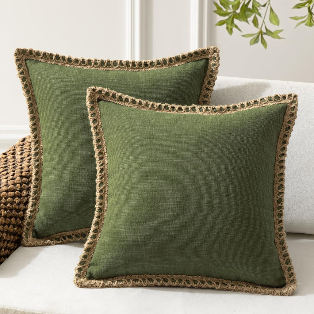 Phantoscope Pack of 2 Farmhouse Decorative Solid Throw Decorative Pillow Cover Burlap Linen Trimmed Tailored Edges Navy Blue 18 x 18 inches, 45 x 45 cm