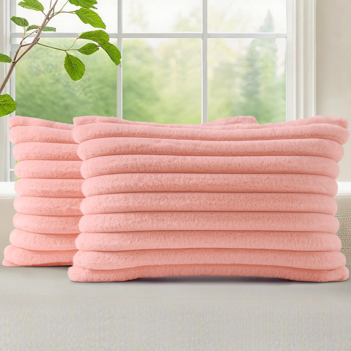 decorUhome Fall Faux Fur Throw Pillow Covers 18x18 Set of 2 Rust