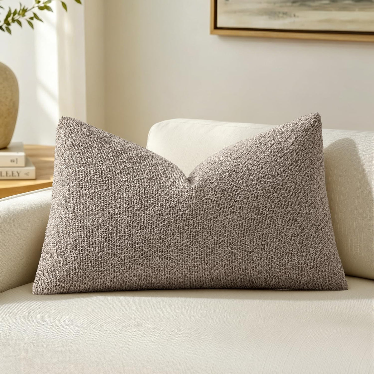MIULEE Textured Boucle Lumbar Pillow Cover for Bed 12x20 Olive Green