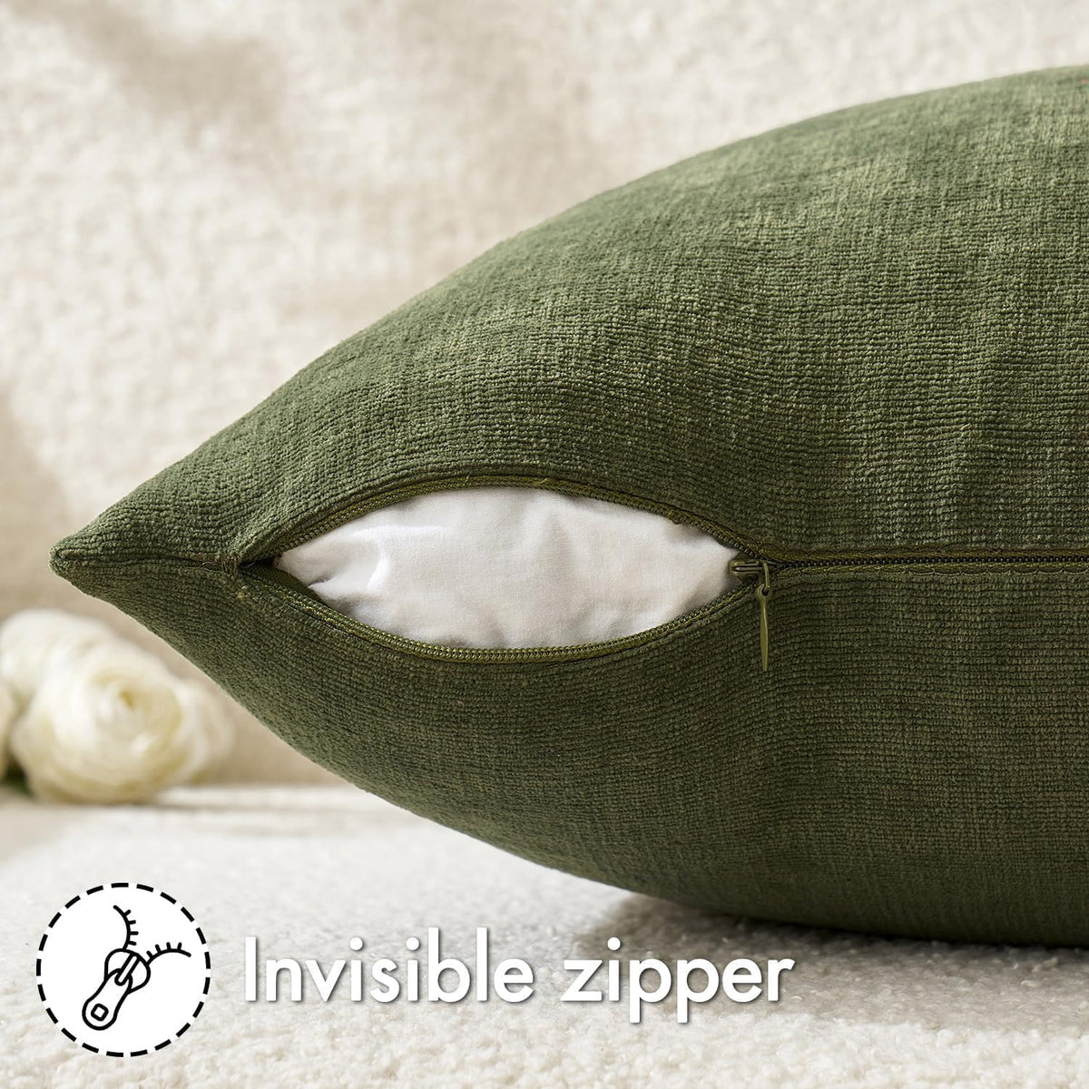 MIULEE Olive Green Chenille Couch Throw Pillow Covers, 18x18