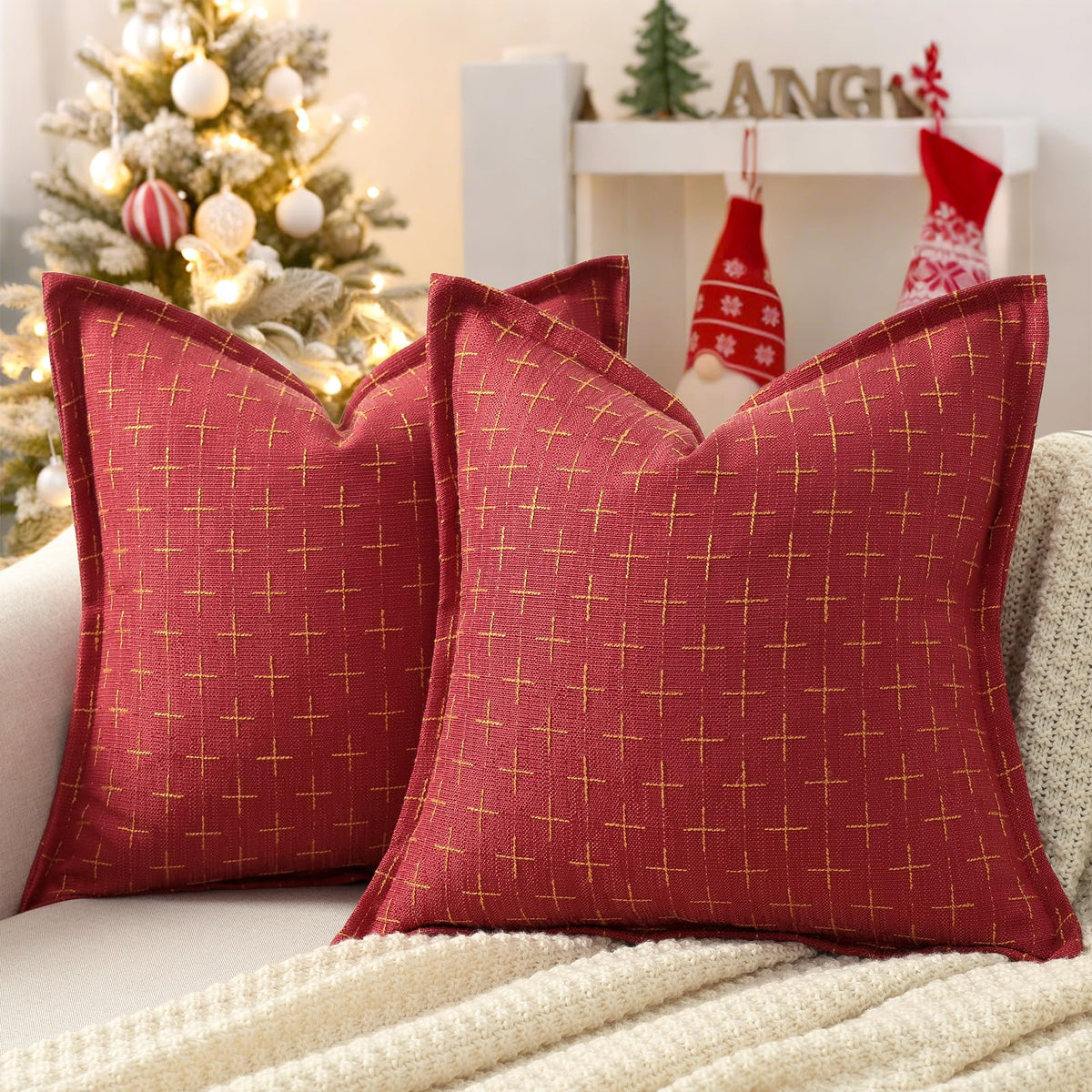 ZWJD Fall Pillow Covers 20x20 Set of 2 Soft Polyester Textured Rust Pillow Covers with Stylish Flange Edge Cozy Farmhouse Throw Pillows for Couch Bed Sofa Living Room Fall Decor