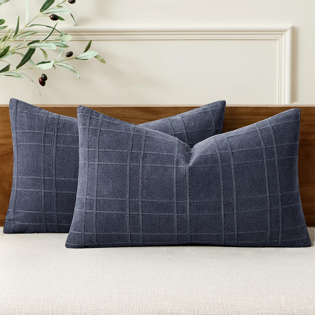 MIULEE Linen Plaid Pillow Covers Decorative 20x20 Natural Beige