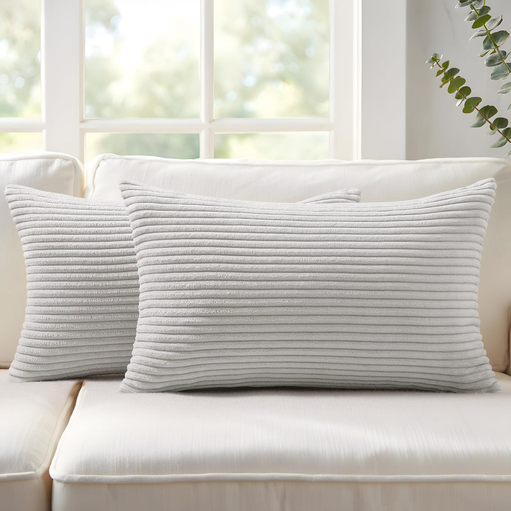 Mecatny Corduroy Fall Decorative Throw Pillow Covers 18x18 Set of 2 Khaki