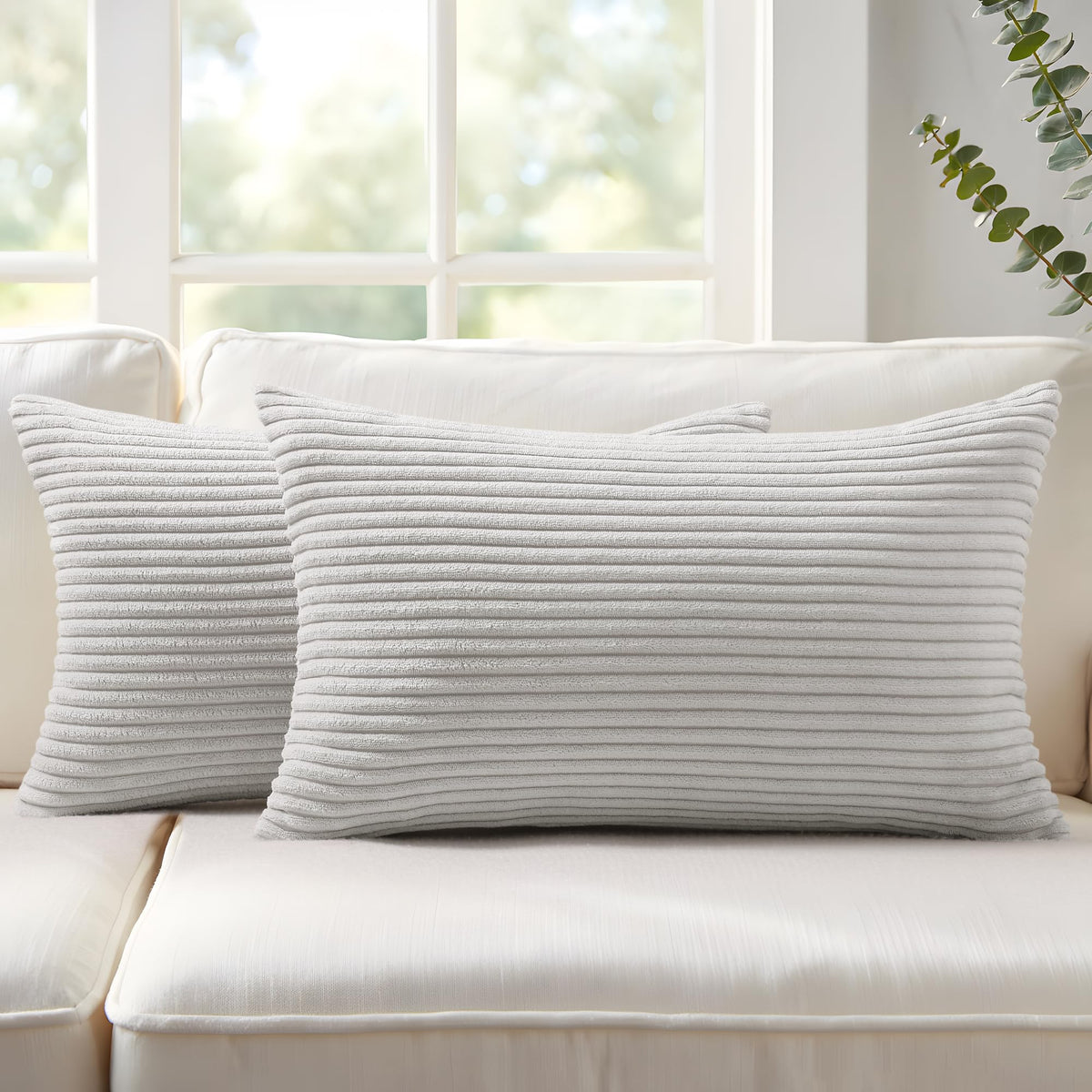 Mecatny Corduroy Fall Decorative Throw Pillow Covers 18x18 Set of 2 Khaki