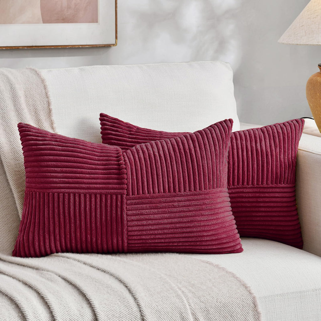 Fancy Homi 2 Packs Rust Boho Decorative Throw Pillow Covers 18x18 Inch for Couch Bed Sofa, Farmhouse Fall Home Decor, Soft Corss Corduroy Patchwork Textured Terracotta Accent Cushion Case 45x45 cm