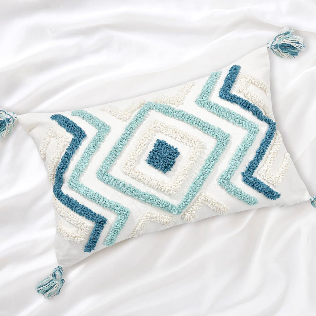 Lumbar Boho Pillow Covers 12x20 Tufted Teal for Couch Bed Teal