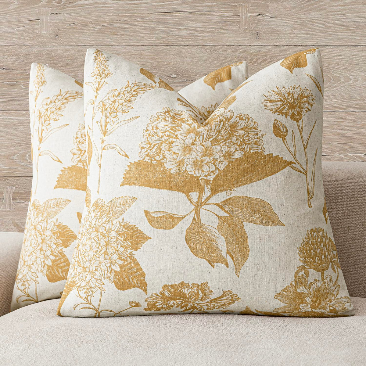 Foindtower Set of 2 Linen Floral Vintage Throw Pillow Covers Neutral Accent Print Decorative Cozy Cushion Covers Farmhouse Boho Home Decor for Sofa Chair Couch Bed Living Room,18×18 Inch,Navy Blue