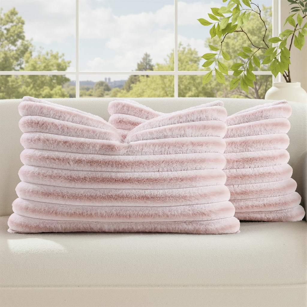 decorUhome Fall Faux Fur Throw Pillow Covers 18x18 Set of 2 Rust