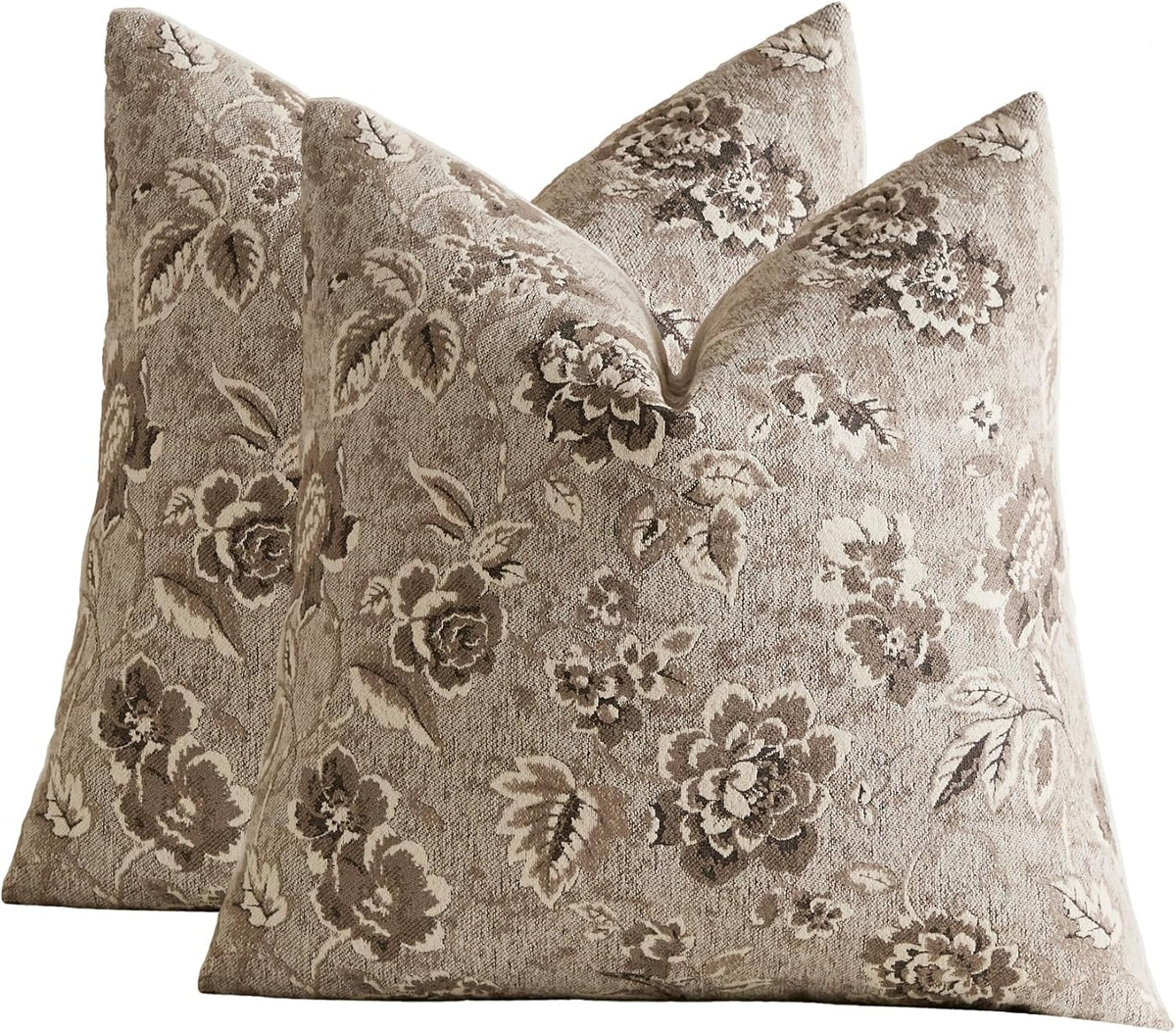 Vintage Floral Chenille Throw Pillow Covers 18x18 Set of 2