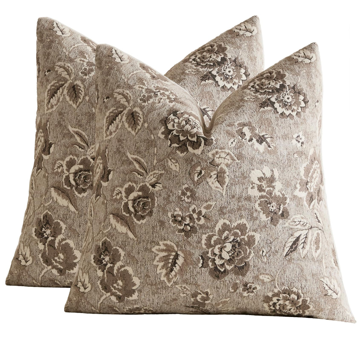 Vintage Floral Chenille Throw Pillow Covers 18x18 Set of 2