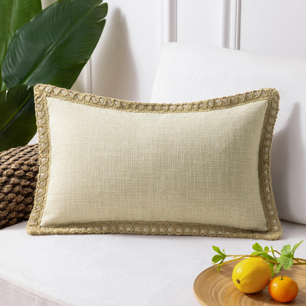 Phantoscope Pack of 2 Farmhouse Decorative Solid Throw Decorative Pillow Cover Burlap Linen Trimmed Tailored Edges Navy Blue 18 x 18 inches, 45 x 45 cm