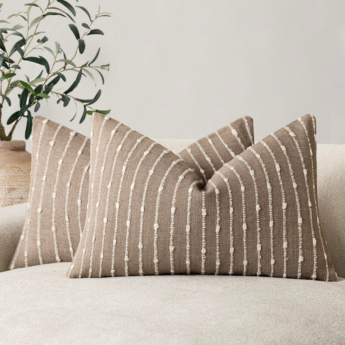 Foindtower Decorative Striped Boucle Throw Pillow Cover 20x20 Natural Beige