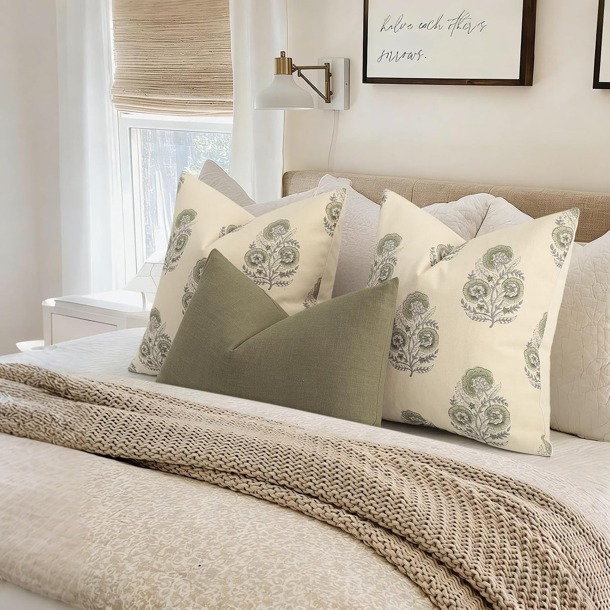 YCOLL Vintage Floral Print Pillow Covers 18x18 Set of 2 Patterned Accent Decorative Cushion Covers Modern Farmhouse Throw Pillow Covers for Sofa Couch Chair Bed Living Room Home Decor, Sage Green
