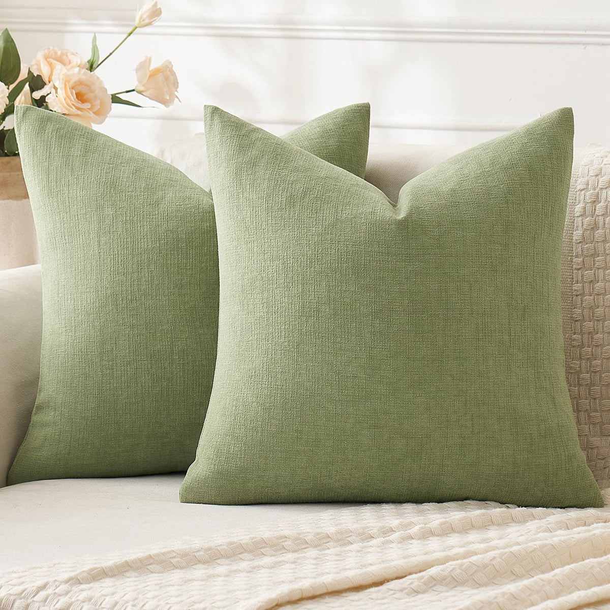 MIULEE Olive Green Chenille Couch Throw Pillow Covers, 18x18