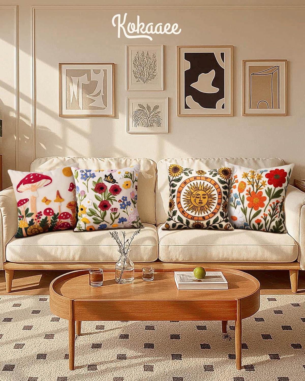 Embroidered Throw Pillow Cover 18x18 Inch, Flower Cluster