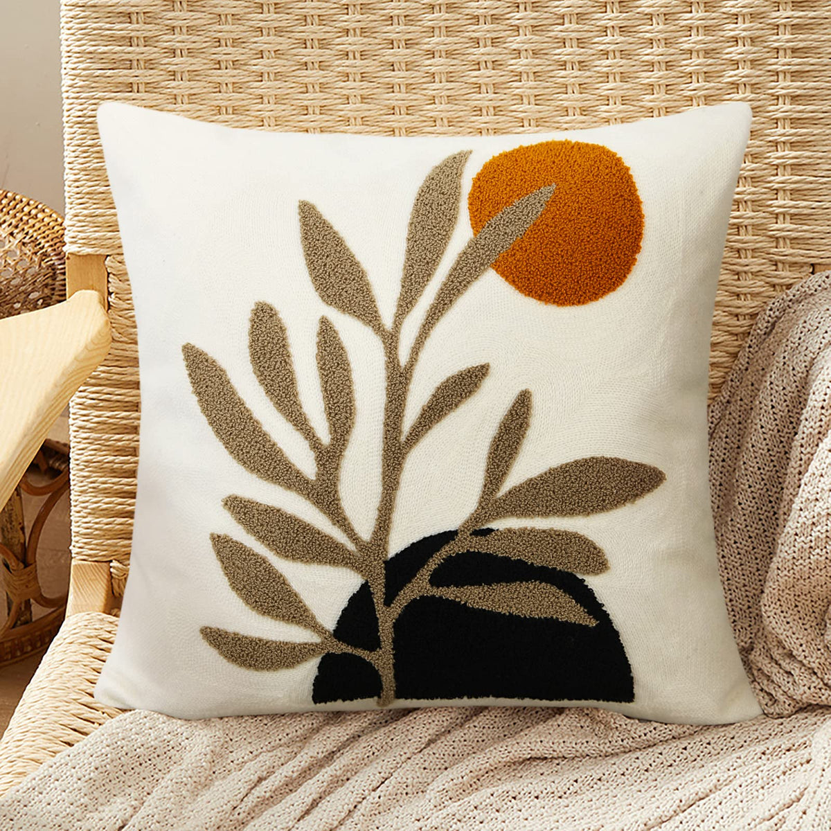 Merrycolor Boho Lumbar Throw Pillow Covers 12x20 Tufted Abstract Mid Century Modern Pillowcases Bohemian Aesthetic Decorative Pillows for Couch Bed Sofa Living Room (1PC,Green and Black)