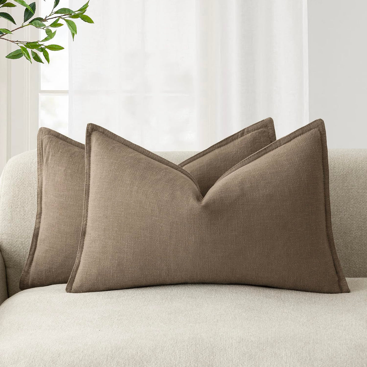 Foindtower Linen Solid Decorative Throw Pillow Covers 20x20 Natural Beige
