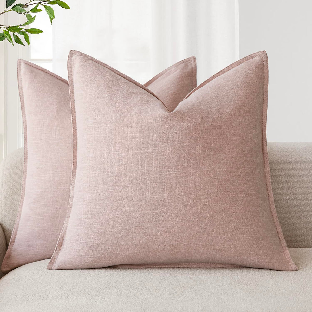 Foindtower Linen Solid Decorative Throw Pillow Covers 20x20 Natural Beige