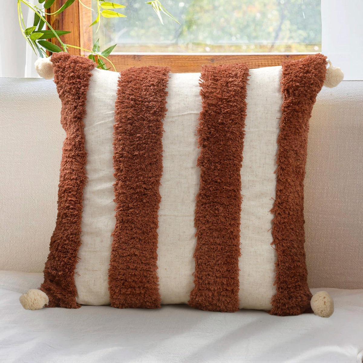 Boho Pillow Covers 18X18 Inch Boho Tufted Throw Pillow Covers Decorative Tassels Cushion Cover Farmhouse Pillow Case for Couch Sofa Bed Living Room Bedroom, Green