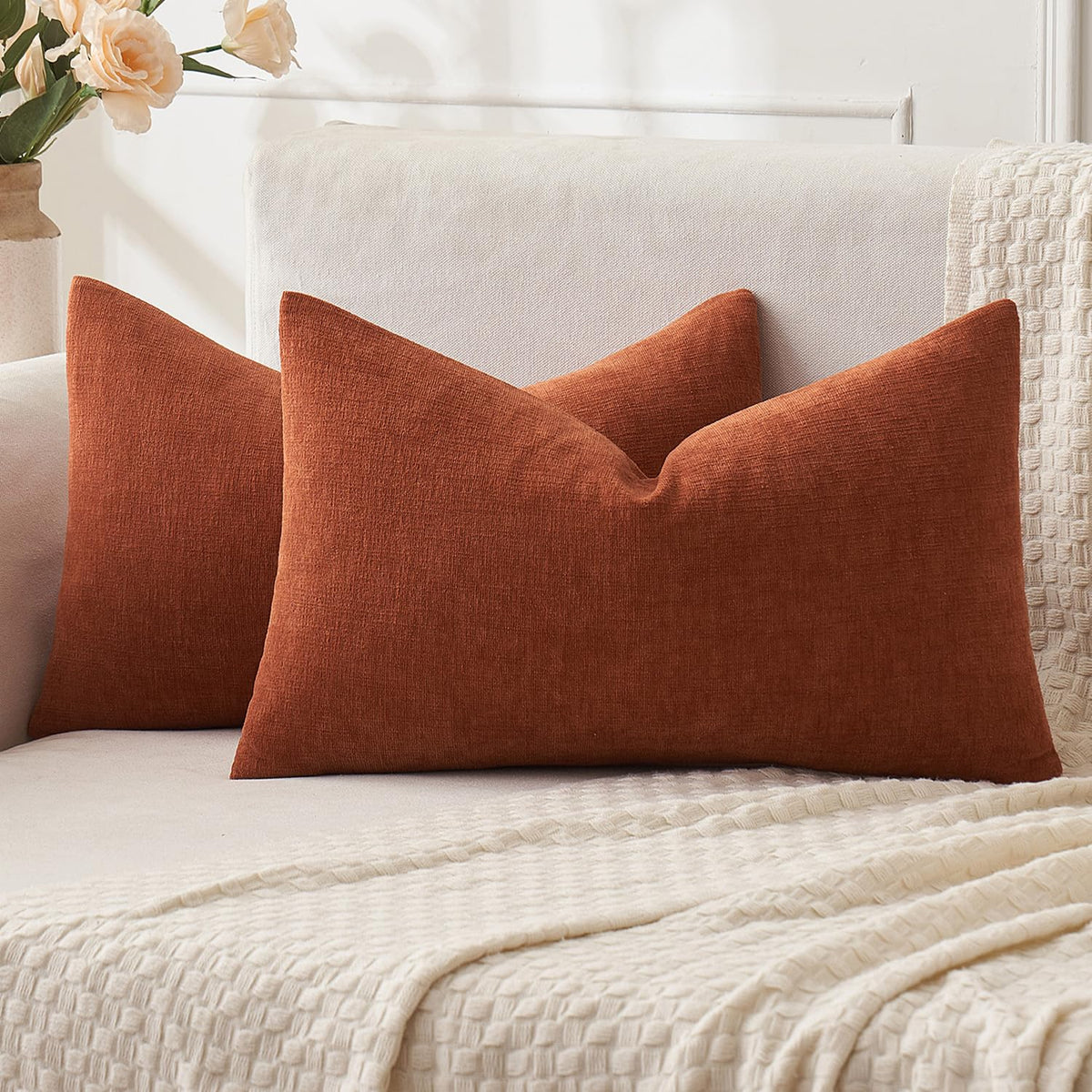 MIULEE Olive Green Chenille Couch Throw Pillow Covers, 18x18