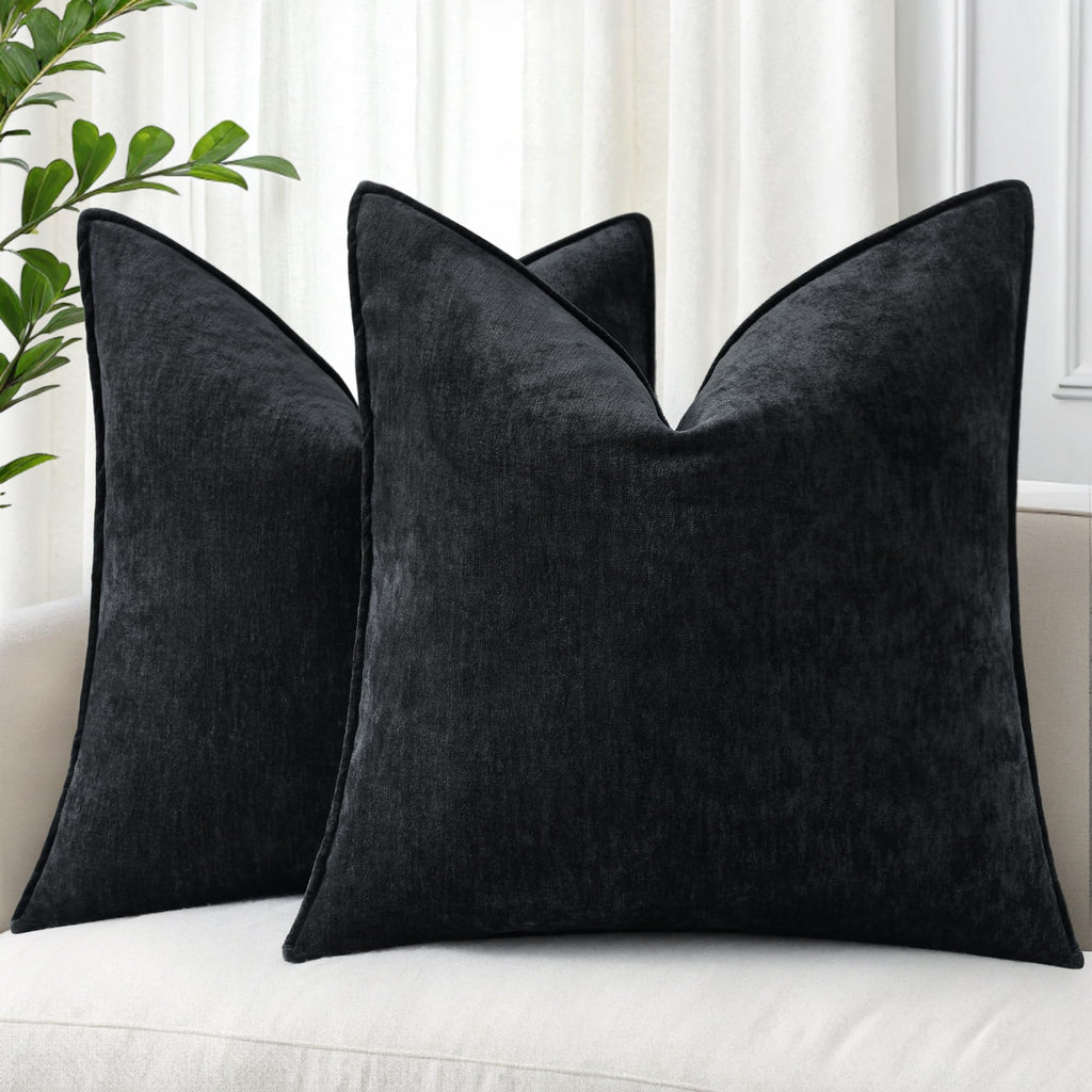 decorUhome Chenille Beige Velvet Throw Pillow Covers 18x18 Set of 2
