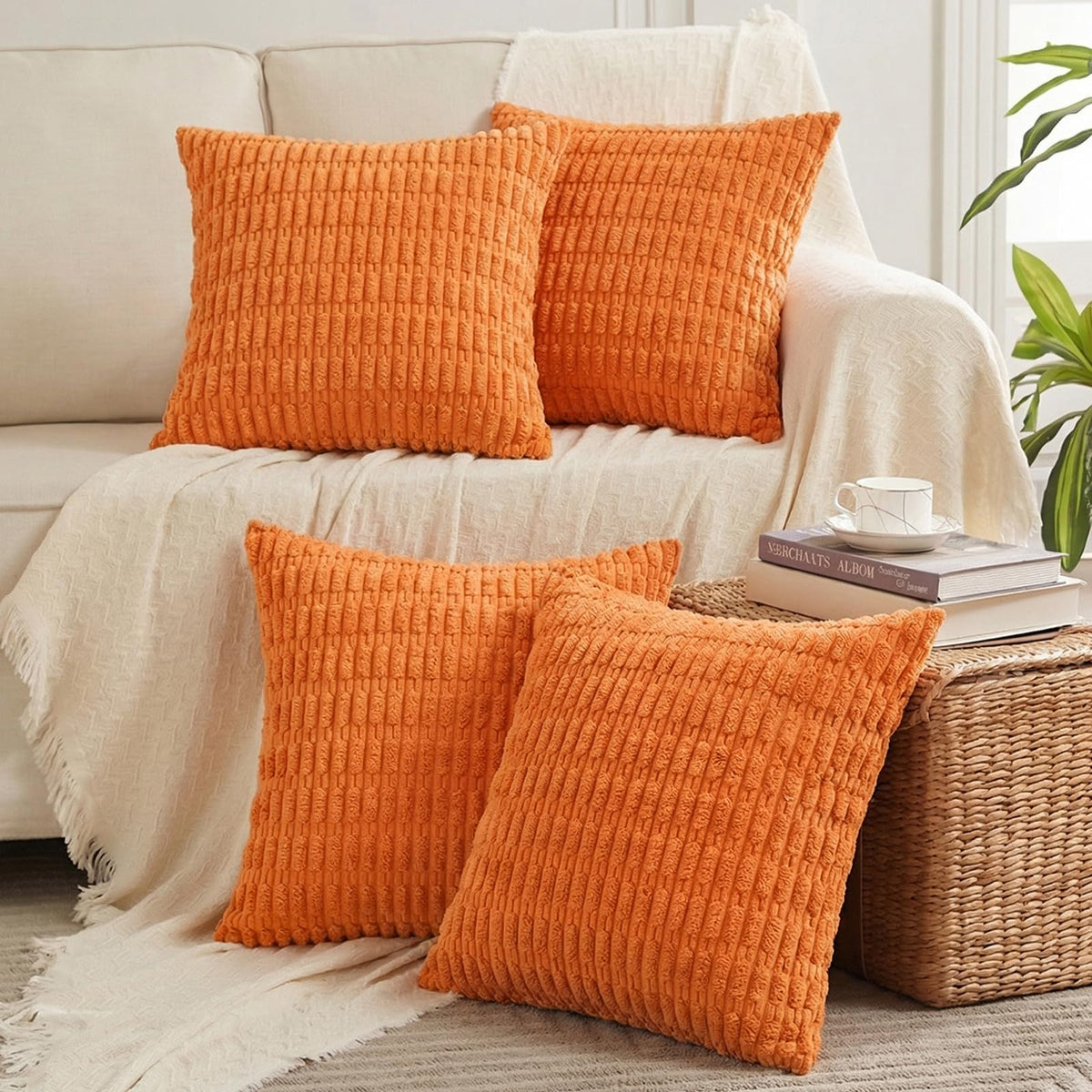 Fancy Homi 4 Packs Decorative Throw Pillow Covers for Living Room Couch Bed, Modern Farmhouse Boho Home Décor Accent Cushion Case, 18" x 18", Neutral