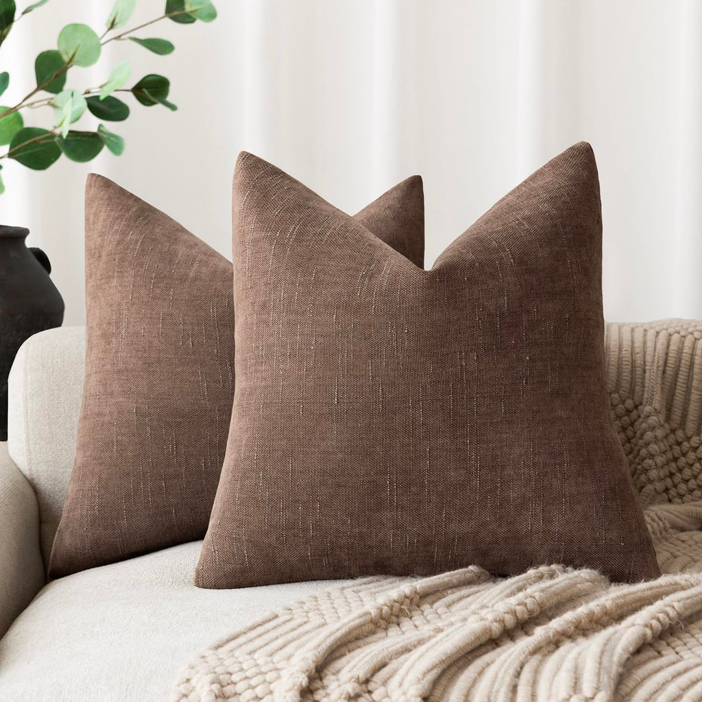 Foindtower Solid Textured Chenille Throw Pillow Covers 20x20 Inch,Taupe
