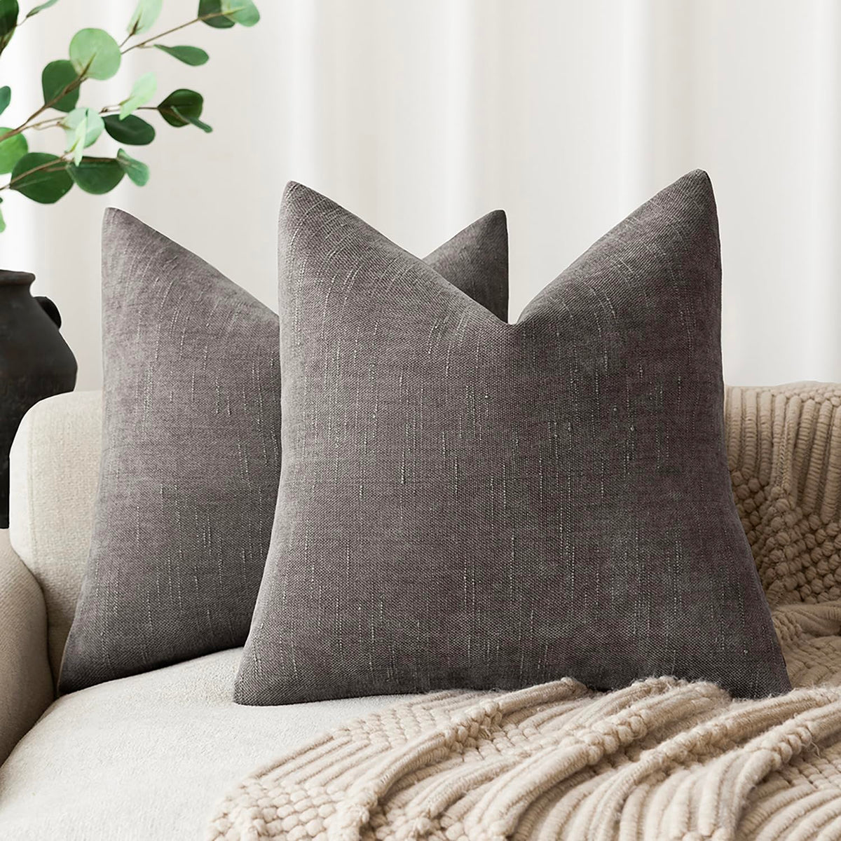 Foindtower Solid Textured Chenille Throw Pillow Covers 20x20 Inch,Taupe