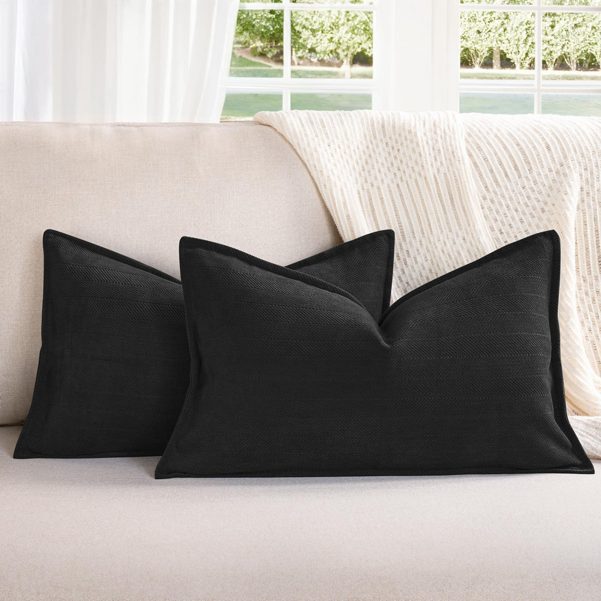 ZWJD Beige Pillow Covers 20x20 Set of 2 Chenille Throw Pillow Covers with Elegant Design Soft and Luxurious Decorative Throw Pillows for Couch, Bed, and Home Decor