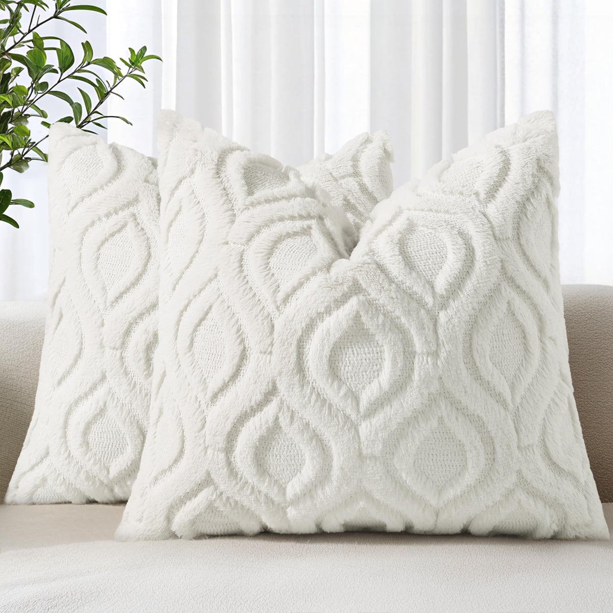decorUhome Faux Fur Plush Soft Beige Throw Pillow Covers 18x18 Set of 2