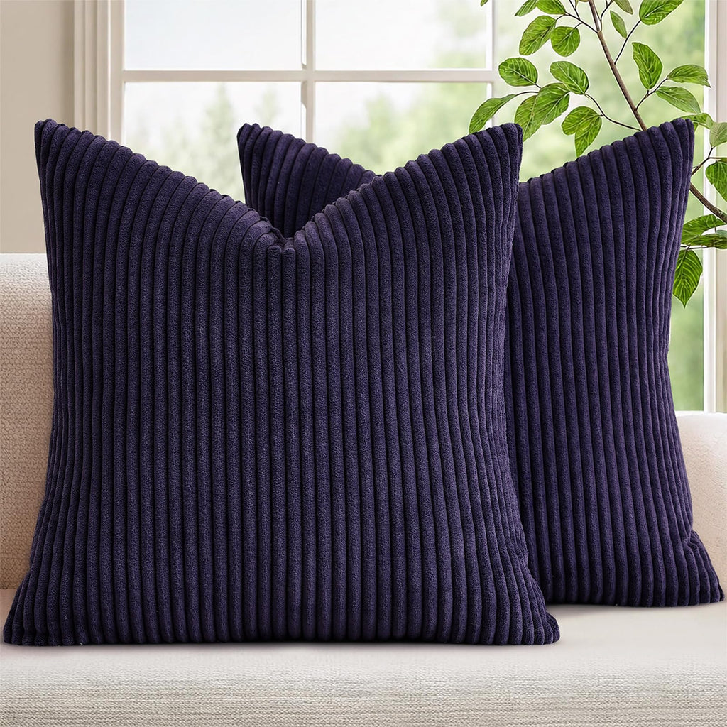 Mecatny Corduroy Fall Decorative Throw Pillow Covers 18x18 Set of 2 Khaki