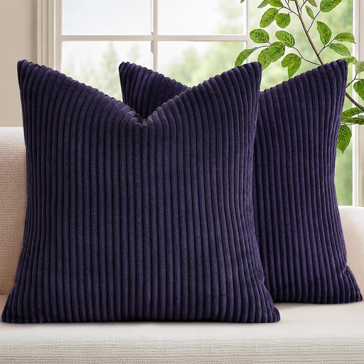 Mecatny Corduroy Fall Decorative Throw Pillow Covers 18x18 Set of 2 Khaki