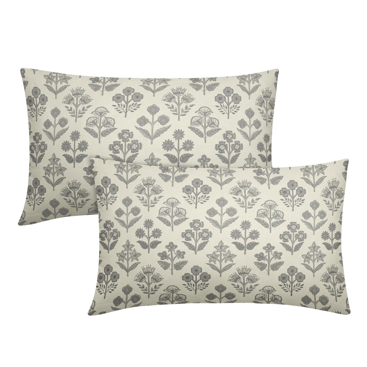 Blue Green Block Print Pillow Covers 18x18 Inch Set of 2, Vintage Floral Spring Decorative Throw Pillow Cases Boho Cushion Covers Rustic Decoration Gift Farmhouse Sofa Couch Bed Decor