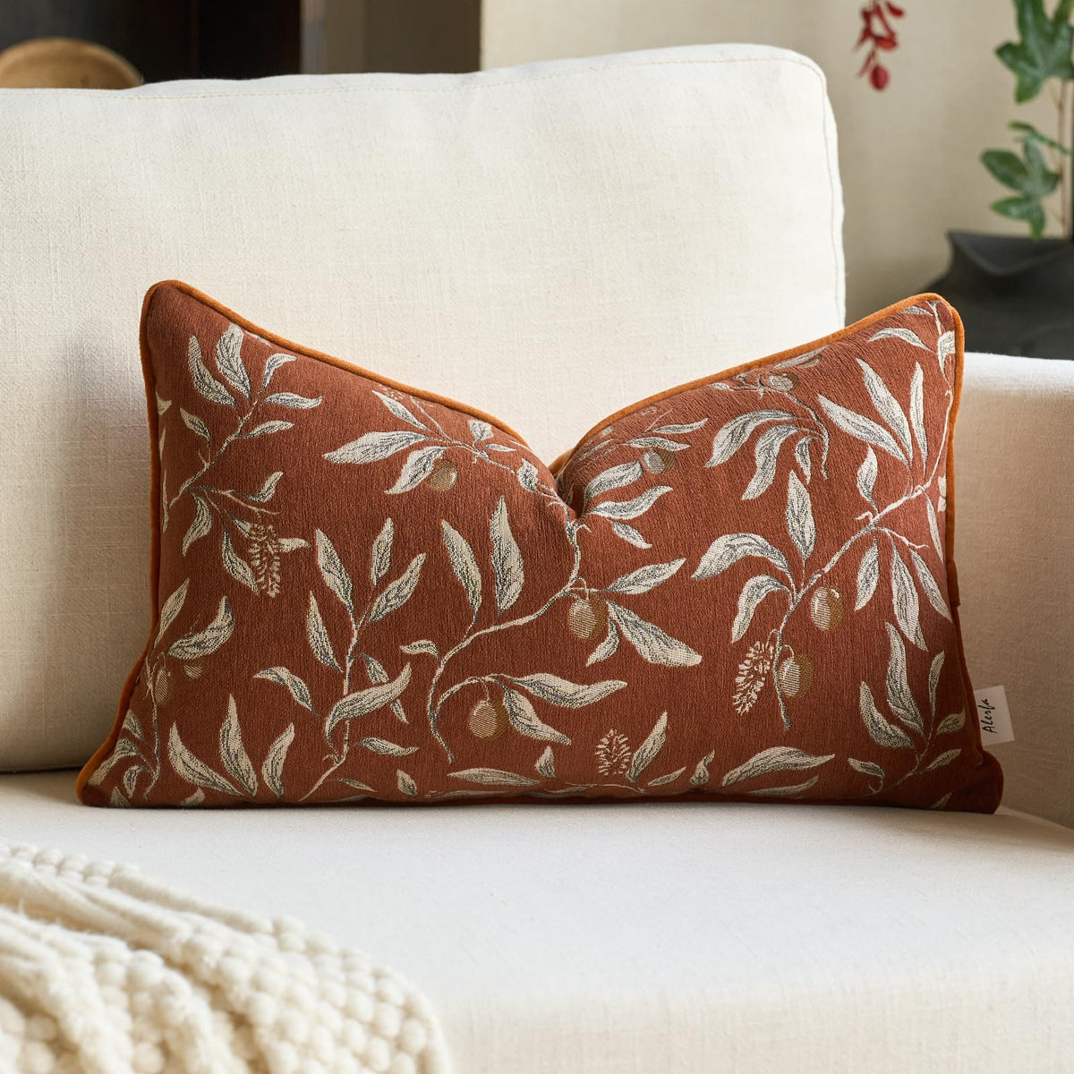 Alerfa Green Floral Throw Pillow Cover 12 x 20 Inch Rectange Luxury Decorative Lumbar Pillow Cover for Couch Living Room Bedroom