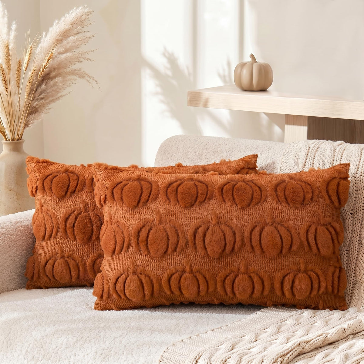 AVOIN colorlife Beige Fall Pumpkin Throw Pillow Covers 18x18 Inch